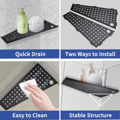 12" Corner Shower Shelf 2-Pcs, Rustproof 304 Stainless Steel Corner Shower Shelves with Razor Holder, No Drilling Bathroom Shower Shelf for Tiled Wall (Matte Black)