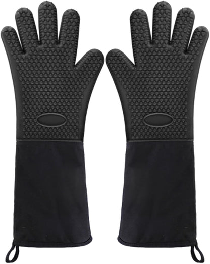 1 Pair 19.7 Inch Extra Long Silicone Oven Mitts, Heat Resistant Oven Gloves with Quilted Liner Non-Slip Textured Grip Perfect for BBQ, Baking, Cooking and Grilling (Black)