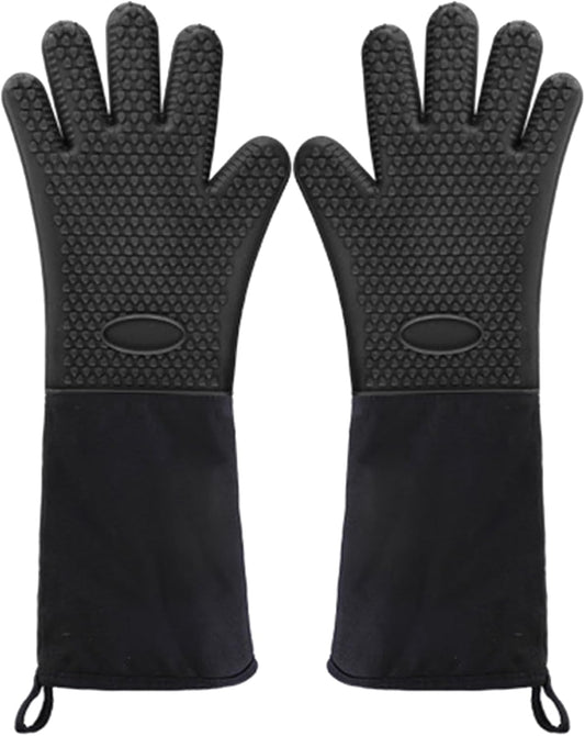 1 Pair 19.7 Inch Extra Long Silicone Oven Mitts, Heat Resistant Oven Gloves with Quilted Liner Non-Slip Textured Grip Perfect for BBQ, Baking, Cooking and Grilling (Black)