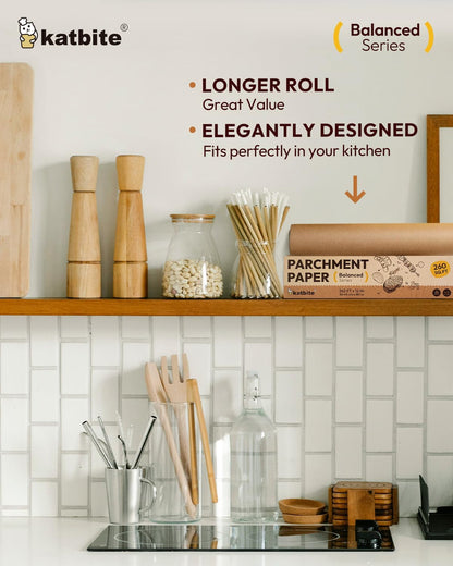 12In X 262Ft Unbleached Parchment Paper Roll, 260 Sq.Ft, Balanced Series, Non-Stick, Extra Long Parchment Baking Paper with Portable Serrated Cutter for Baking, Cooking [Balanced Series]