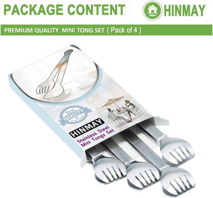 Small Serving Tongs 6-Inch Stainless Steel Mini Appetizer Tongs, Set of 4 (Brushed)