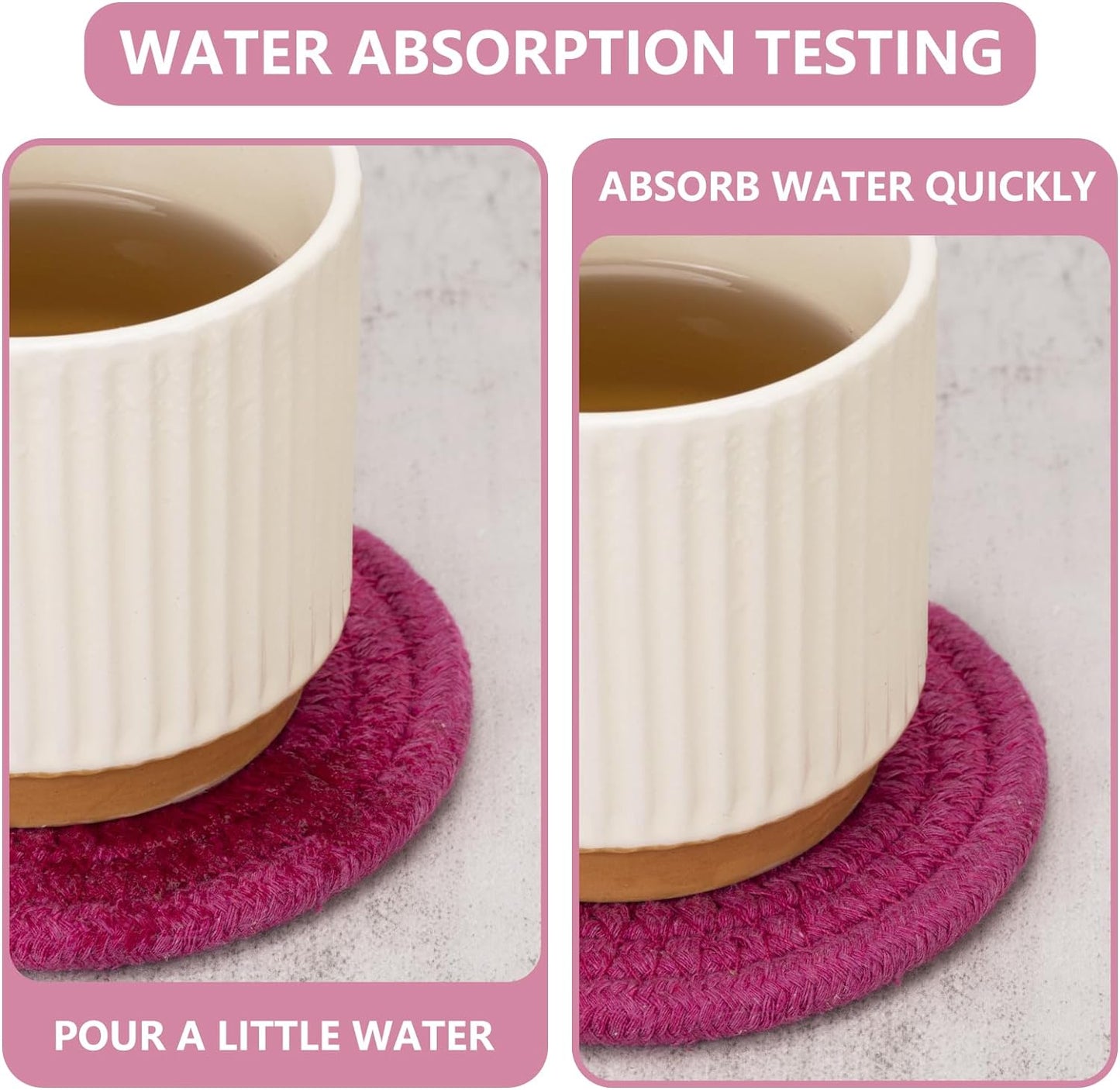 Absorbent Drink Coasters Set of 4 - Pink Coasters for Desk and Home Essentials, Ideal for Kitchen and Dining Coffee Table Decor, Modern Aesthetic