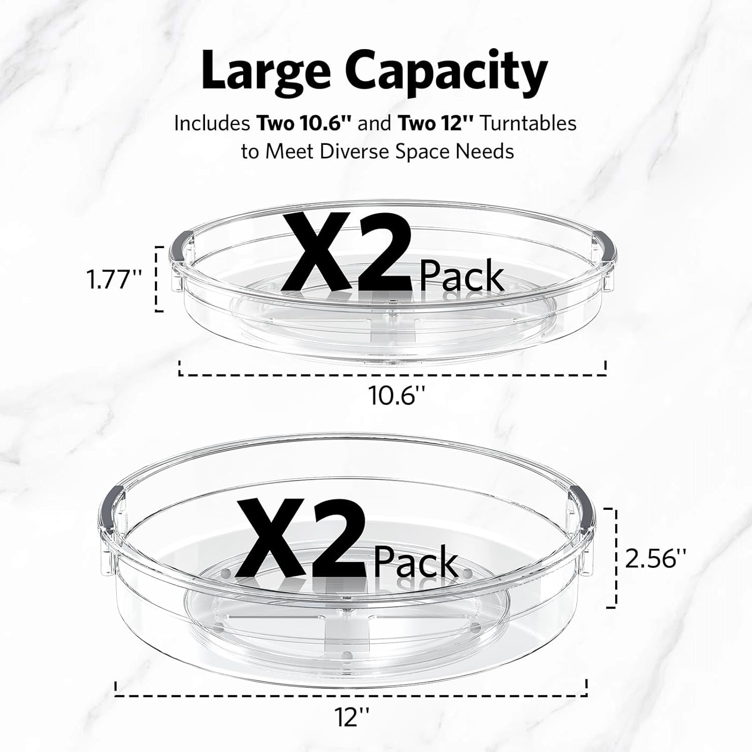 4 Pack Lazy Susan Organizer, Clear Lazy Susan Turntable for Cabinet, Refrigerator, Table Top, Kitchen, Bathroom, Pantry Organizers and Storage, 2 Sizes Included 12In, 10.6In