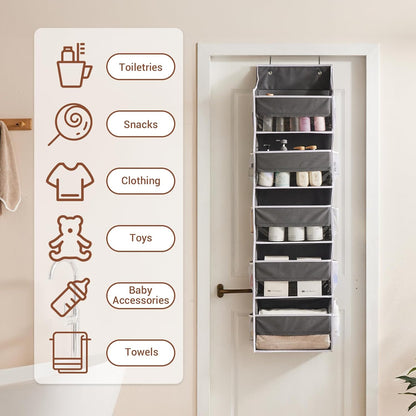 over the Door Organizers, 5-Shelf Door Storage for Bathroom, Dorm, College, Baby Organizer for Diapers 1 Pack, Grey