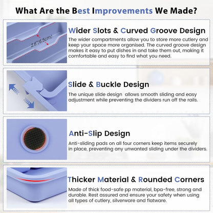 Expandable Large Silverware Organizer for Kitchen Drawers - BPA-Free Thick Plastic with Wider Compartments and Non-Skid Feet (Breezy Blue)