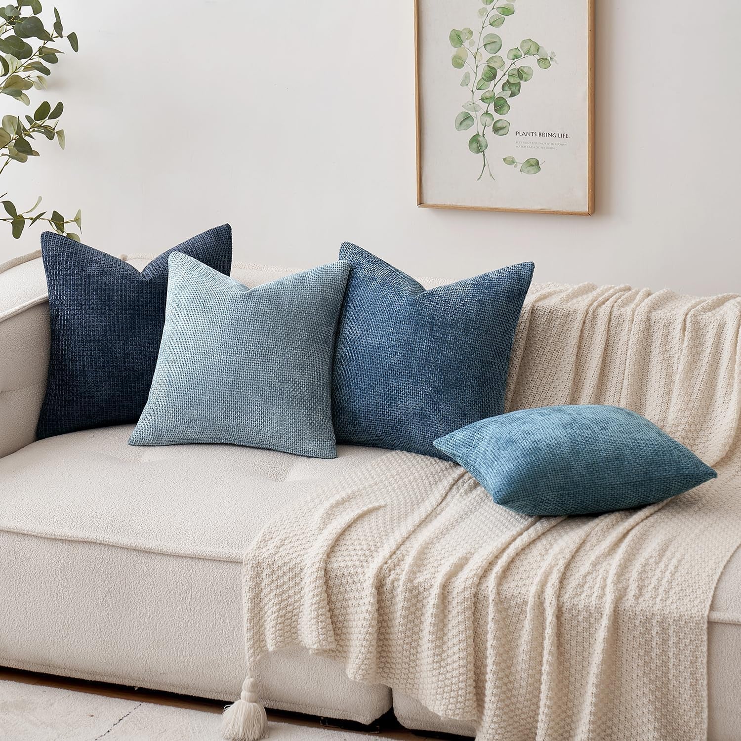 Pack of 2 Couch Throw Pillow Covers 18X18 Inch Coastal Smoke Blue Modern Boho Accent Decorative Pillow Covers Soft Farmhouse Cushion Covers for Home Decor Bed Sofa Living Room