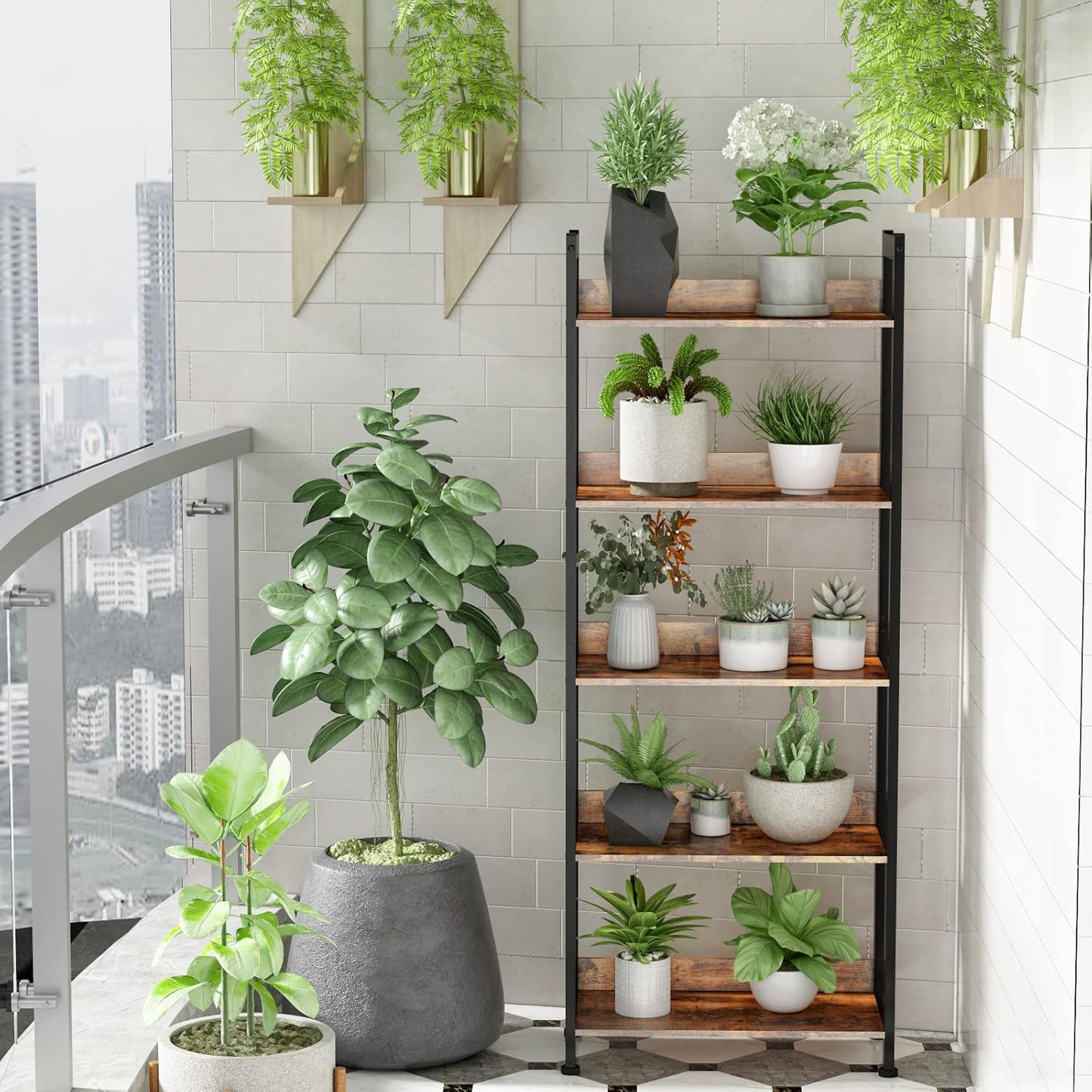 5-Tier Bookshelf, Tall Bookcase with 2 Storage Drawers, Industrial Display Standing Shelf Units, Wood and Metal Storage Shelf for Living Room, Bedroom, Home Office, Rustic Brown