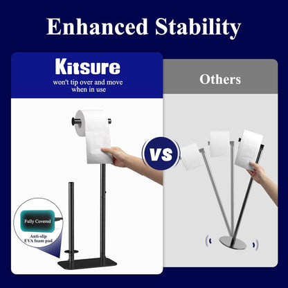 Toilet Paper Holder Free Standing - Large Capacity Toilet Paper Holder for 4 Rolls, Rustproof Toilet Paper Stand with Non-Slip Stable Base, Black, 24.4"X9.3"X5.5"