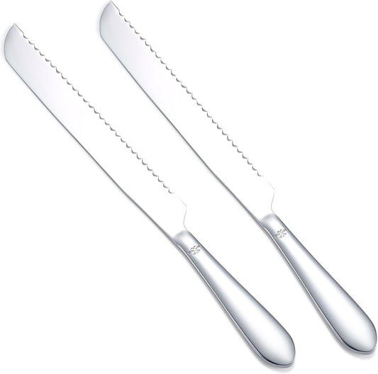 Bread Cutting Knife, 13 Inches Serrated Bread Knives for Homemade Bread, Stainless Steel Long Bread Slicing Knife for Baker, Baking Lover, 2PCS Silver