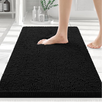 Rectangle Table Cloth 60X84 and Luxury Chenille Bath Rug 24X16,Black