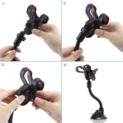 Car Phone Mount Windshield, Long Arm Clamp Universal Windshield with Double Clip Strong Suction Cup Cell Phone Holder Compatible with Iphone 15 14 13 Pro Max XS 7 8 Plus, Galaxy S24 S23 Ultra