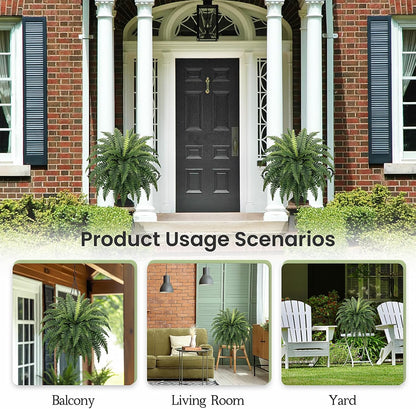 35" Ferns Artificial Bush Plants Large, 2 Artificial Boston Ferns with 39 Fronds for Outdoors Home Decor