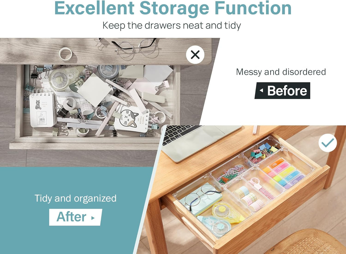 9 Pcs Drawer Organizer Set, 4-Size Bathroom Vanity Trays Makeup Desk Dividers Versatile Storage Bins Clear Plastic Container for Dresser, Bedroom, Kitchen, Office