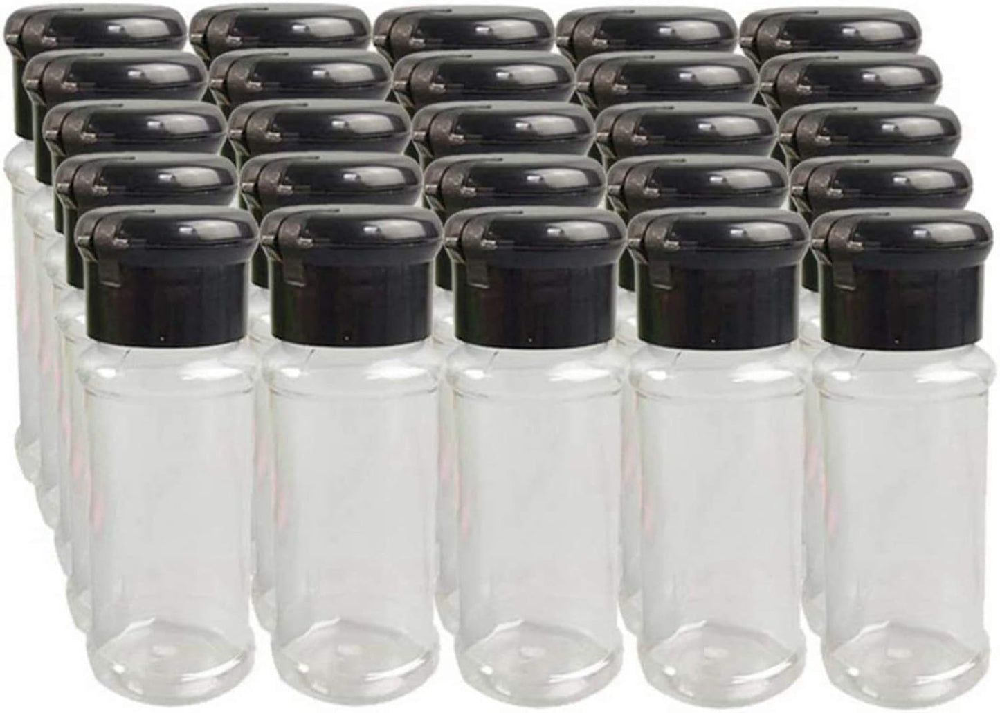 25Pcs Empty Plastic Spice Bottles Set for Storing Barbecue Seasoning Salt Pepper and More 75 Ml/2.5 Oz (Black)