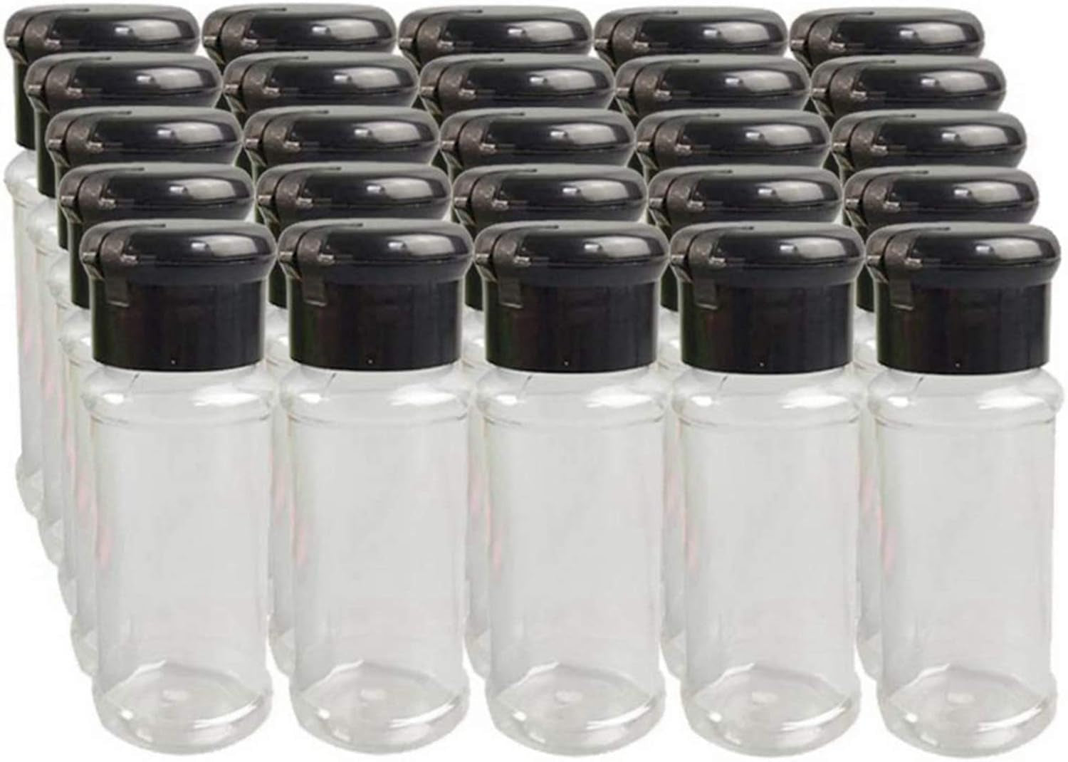 25Pcs Empty Plastic Spice Bottles Set for Storing Barbecue Seasoning Salt Pepper and More 75 Ml/2.5 Oz (Black)