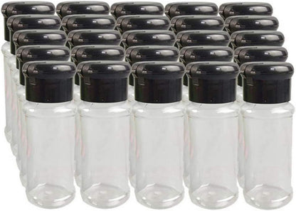 25Pcs Empty Plastic Spice Bottles Set for Storing Barbecue Seasoning Salt Pepper and More 75 Ml/2.5 Oz (Black)