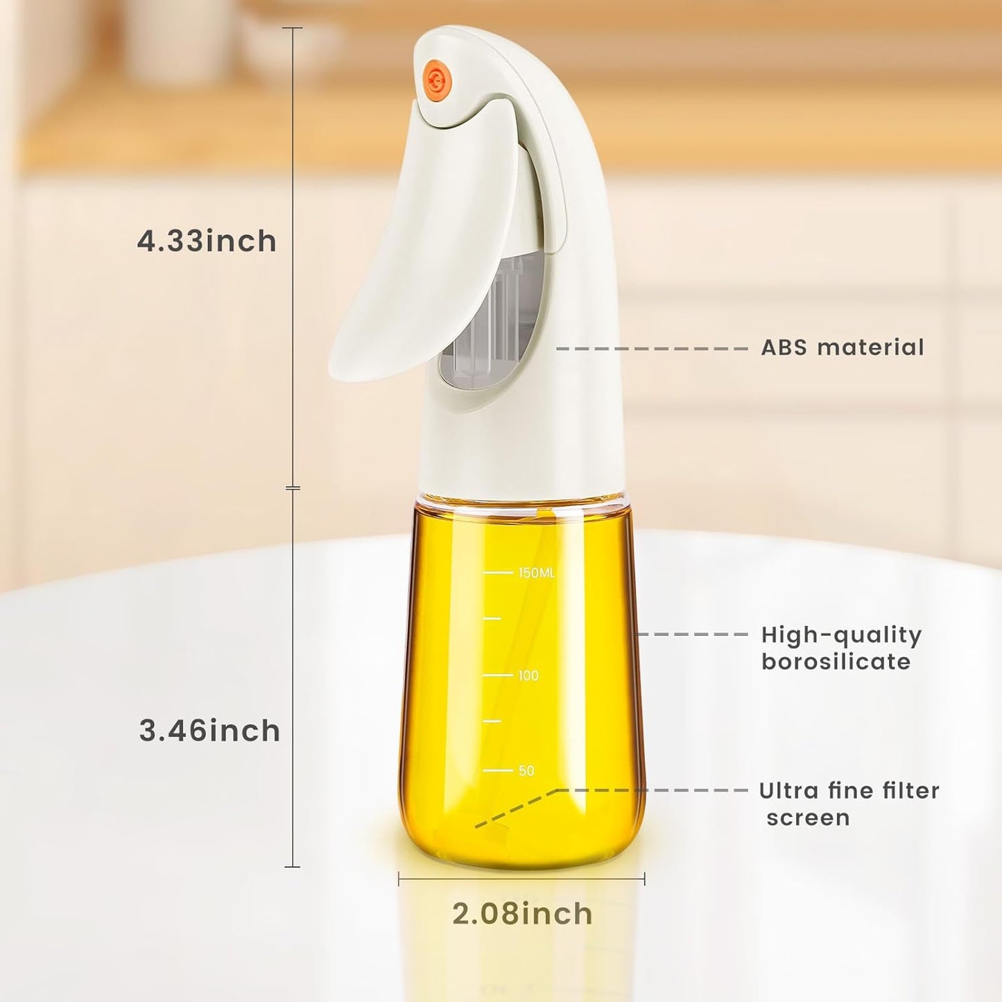 Oil Sprayer for Cooking, Atomization Olive Oil Dispenser Bottle for Cooking,Glass Olive Oil Sprayer, Patented Product,Continuous Spray with Portion Control, for Kitchen, Air Fryer, Salad, BBQ - White