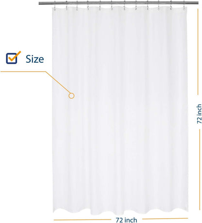 Nylon Hotel Shower Curtain or Liner, Machine Washable, Water Resistant, White, 72 X 72 Inches