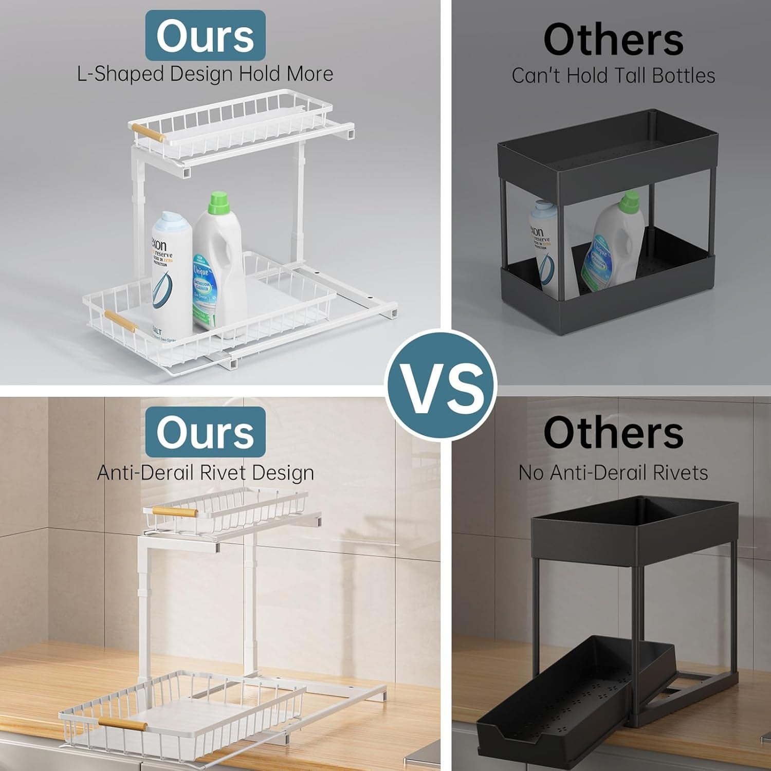 2 Pack under Sink Organizer and Storage, 2 Tier Pull Out Cabinet Organizer, Slide Out under Sink Storage Shelf, Undersink Organizers Shelves for Kitchen Bathroom Pantry Organization