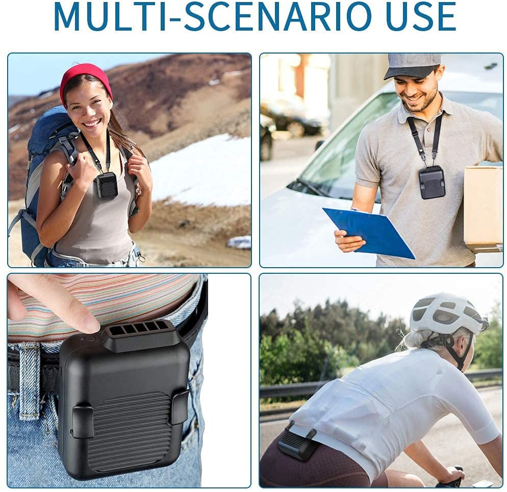 Portable Mini Waist Belt Fan Rechargeable, 23H Use Time, 5100RPM Strong Airflow with 3 Speed Levels, Hands-Free Necklace Fan for Blue Collar, Weeding, Personal under Shirt Cooling for Outdoor