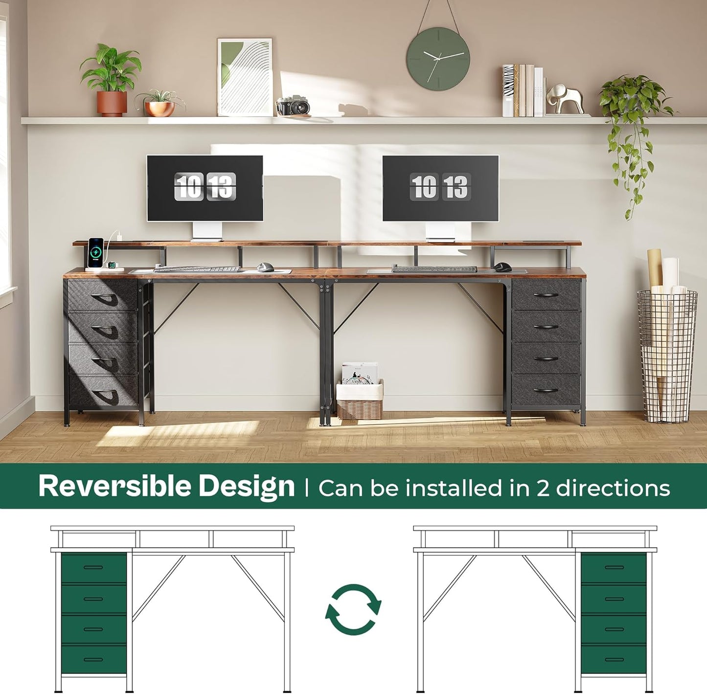 47-Inch Computer Desk with Integrated Power Outlets and LED Lighting, Gaming and Office Desk Featuring 4 Drawers and Monitor Stand, Ideal for Home Office and Small Spaces, Rustic Brown Finish