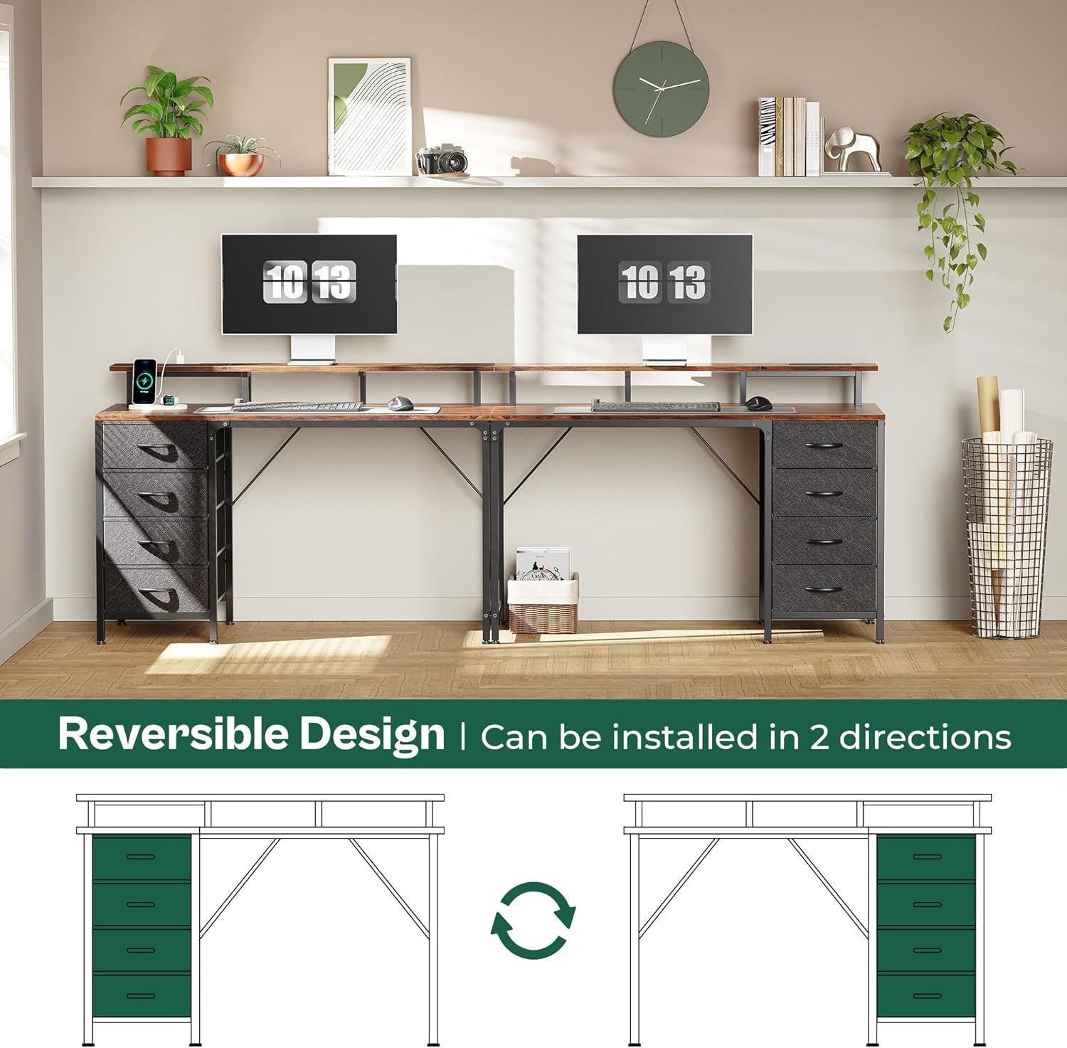 47-Inch Computer Desk with Integrated Power Outlets and LED Lighting, Gaming and Office Desk Featuring 4 Drawers and Monitor Stand, Ideal for Home Office and Small Spaces, Rustic Brown Finish