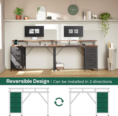 47-Inch Computer Desk with Integrated Power Outlets and LED Lighting, Gaming and Office Desk Featuring 4 Drawers and Monitor Stand, Ideal for Home Office and Small Spaces, Rustic Brown Finish