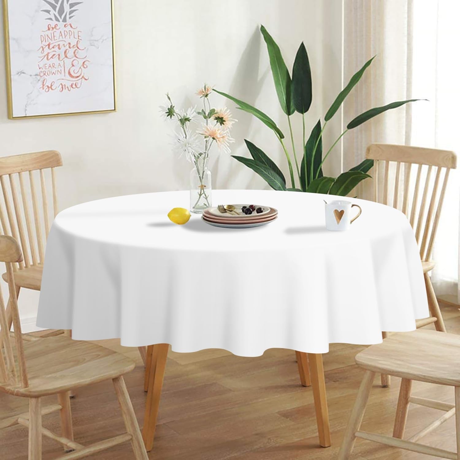 White round Tablecloth 2 Pack, 84 Inch Plastic Table Cover Disposable for Parties