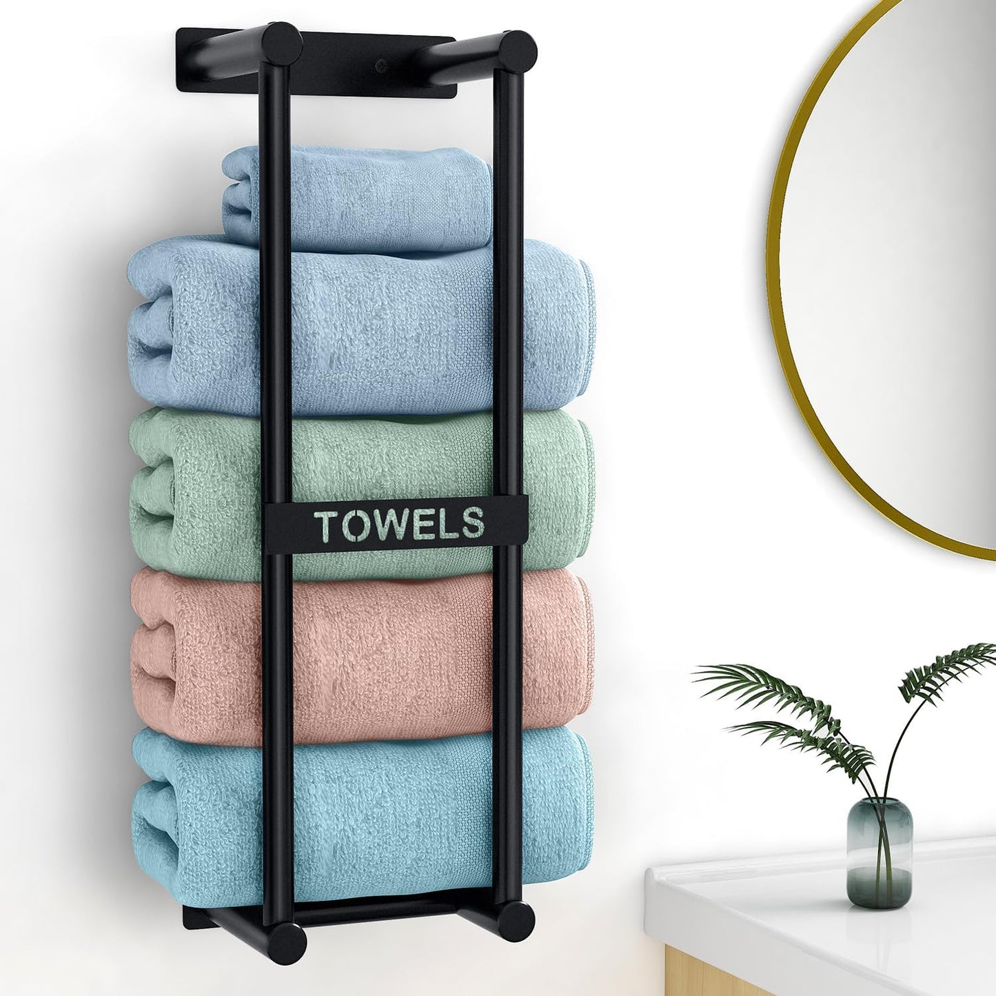 Towel Racks for Bathroom, Towel Storage for Small Bathroom, 22Inch Wall Towel Rack for Rolled Towels Folded Bath Towels, Black