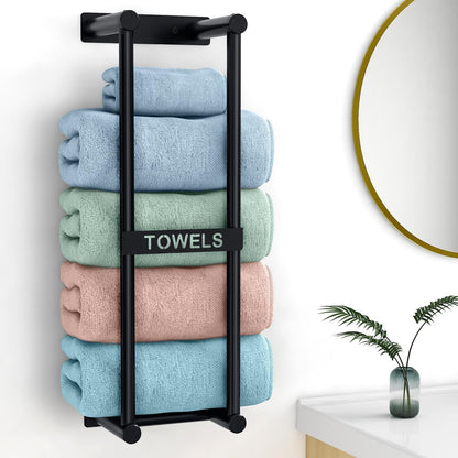 Towel Racks for Bathroom, Towel Storage for Small Bathroom, 22Inch Wall Towel Rack for Rolled Towels Folded Bath Towels, Black