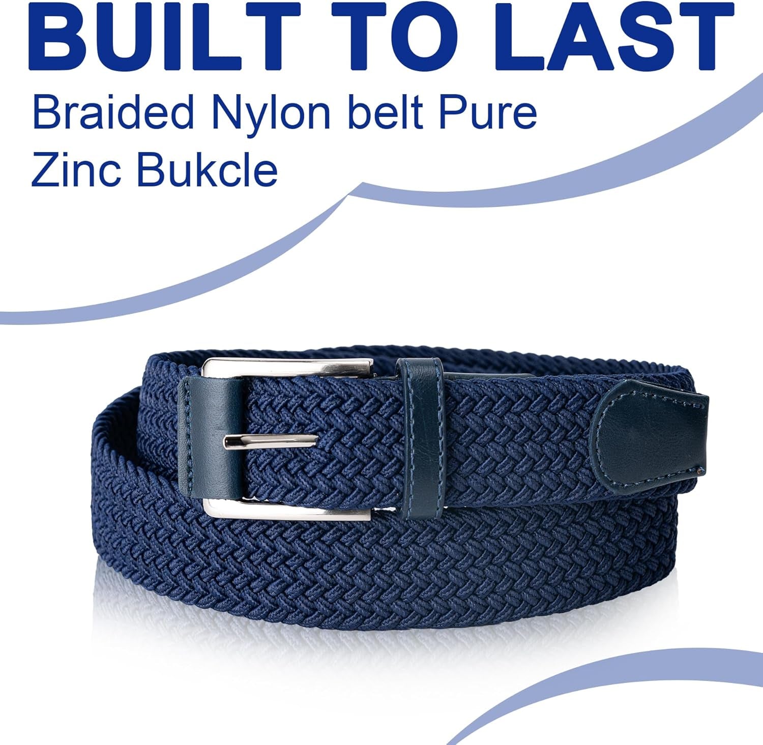 Mens Belt, Canvas Elastic Fabric Woven Stretch Multicolored Braided Belts for Golf Casual Pants Shirts Jeans