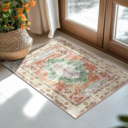 2X3 Area Rugs Machine Washable No Pile Non Slip Vintage Rugs for Living Room&Bedroom&Dinning Room Bohemian Distressed Carpet Indoor,Brick