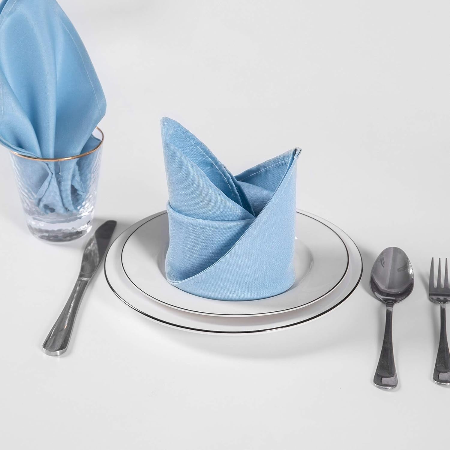 Cloth Napkins 17X17 Inch Washable Polyester Dinner Napkins Soft Table Napkins for Wedding Party Dining Banquet(Blue Mist,12Pcs)