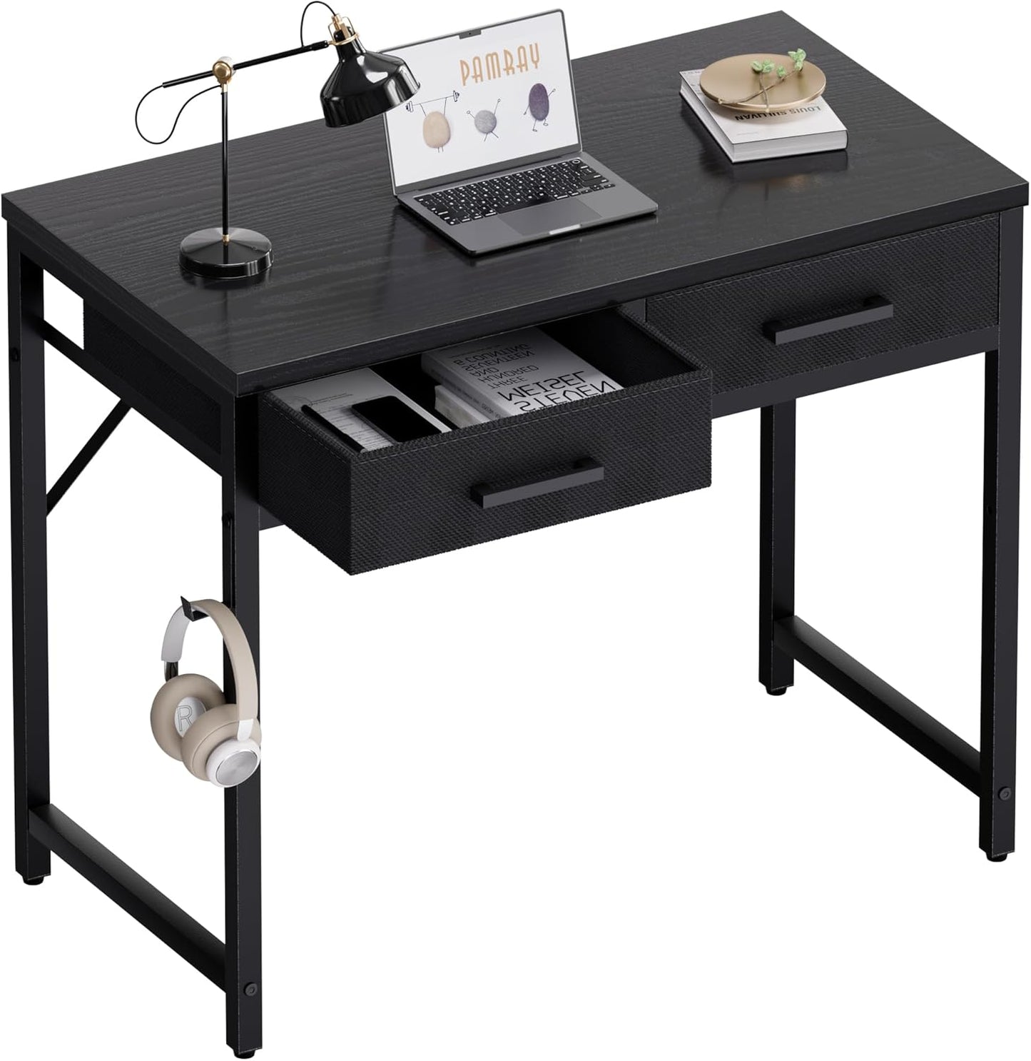 32 Inch Small Computer Desk with 2 Drawers for Bedroom Study Writing Home Office Table for Small Spaces Black
