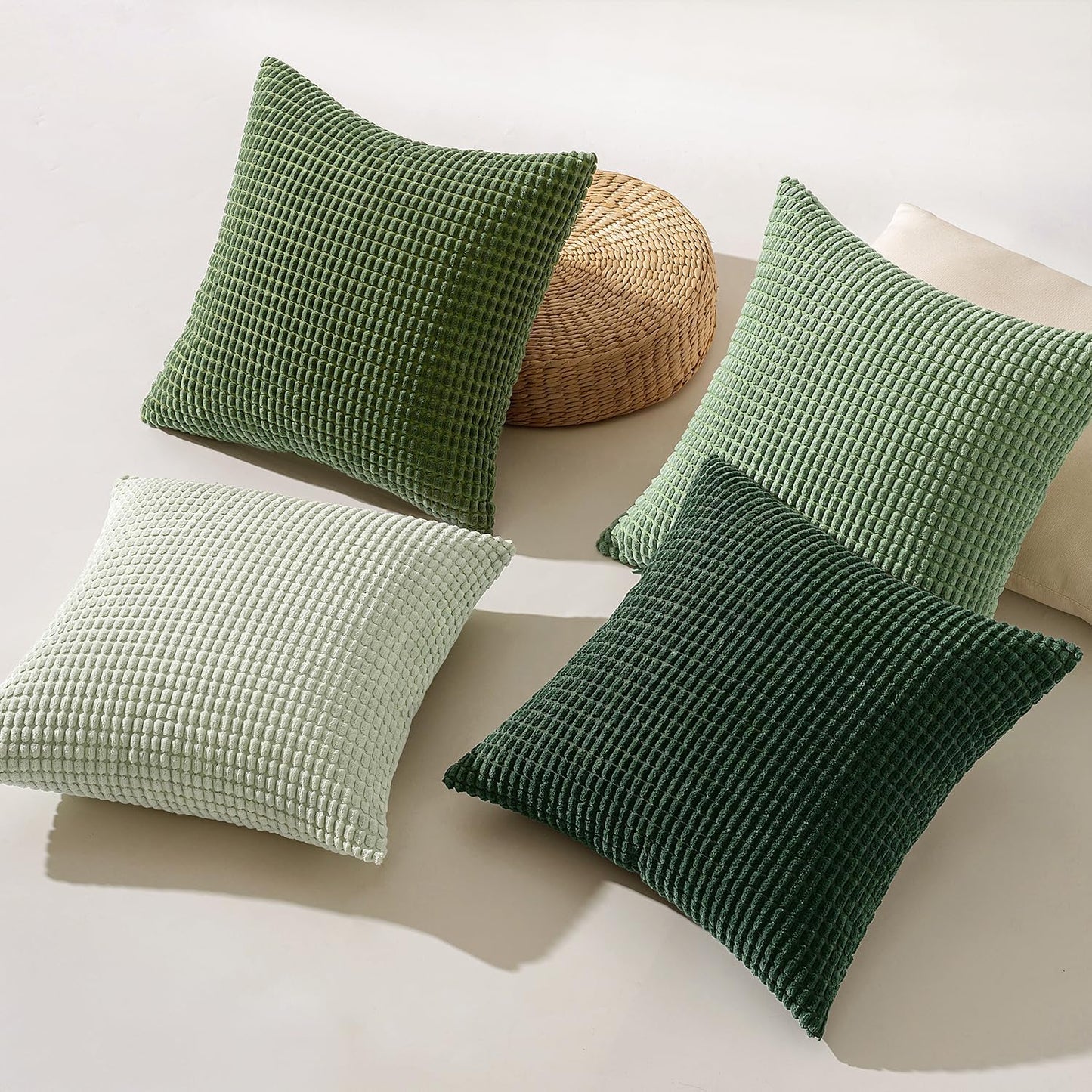 Sage Green Corduroy Pillow Covers 18x18 Inch Set of 4 - Boho Farmhouse Modern Nordic Decor for Couch, Bed, and Living Room