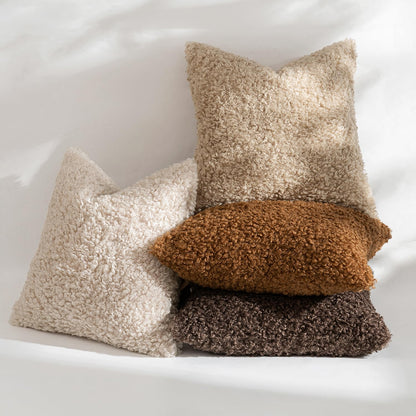 Pack of 2 Faux Fur Chocolate Throw Pillow Covers 18X18 Inch Boucle Decorative Sherpa Pillow Covers Fuzzy Accent Soft Sheepskin Fleece for Boho Home Decor Sofa Living Room Couch Bed