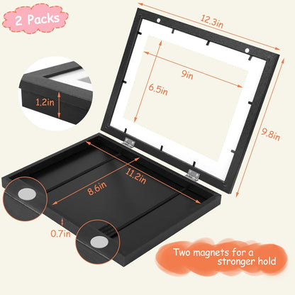 2 Packs Kids Art Frame, 8.5X11 Front Opening Kids Artwork Frames Changeable, Holds 100 Drawings Artwork Frames for Kids Art, 3D Picture, Craft Storage, Hanging Wall Decor(Black)