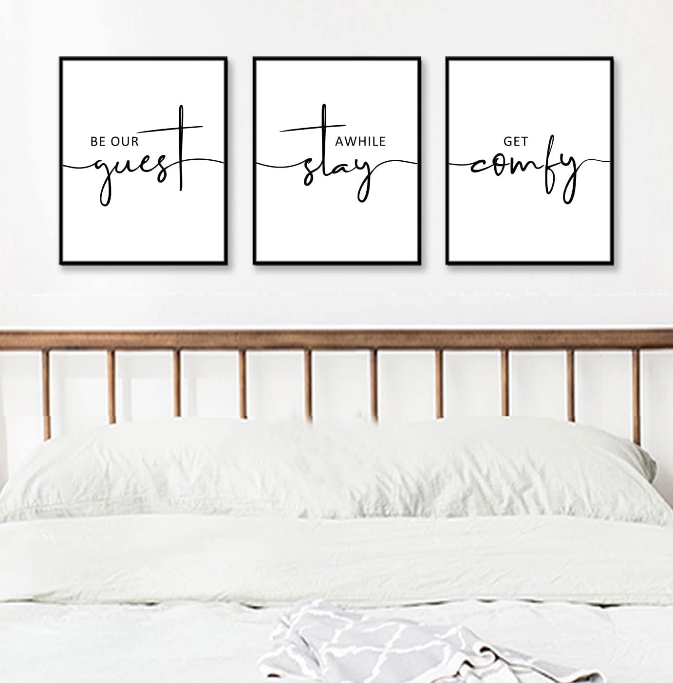 Guest Room Wall Art Be Our Guest Stay Awhile Get Comfy over the Bed Sign Wall Decor Bedroom Artwork Pictures New Home Decor UNFRAMED 11X14Inch