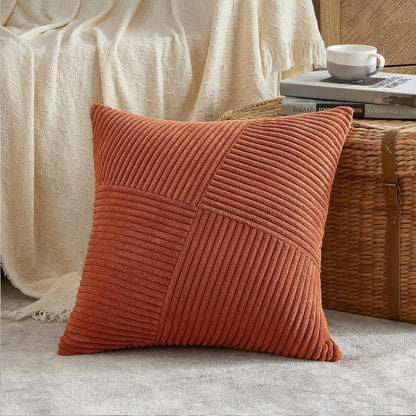 Set of 2 Burnt Orange Boho Decorative Throw Pillow Covers 16X16 Inch with Diagonally Pattern for Living Room Couch Bed Sofa, Soft Textured Corduroy Aesthetic Farmhouse Home Decor 40X40 Cm