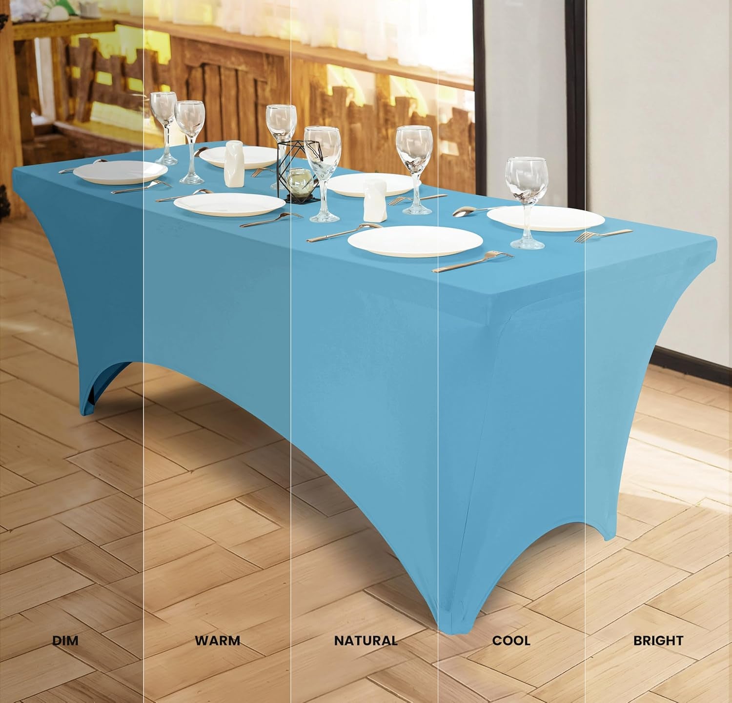 Spandex Tablecloth 2 Pack [6FT, Blue Mist] Tight, Fitted, Washable and Wrinkle Resistant Stretch Rectangular Patio Table Cover for Event, Wedding, Banquet & Parties [72Lx30Wx30H Inch]