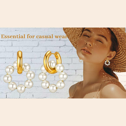 Gold Pearl Huggie Earrings for Women  Trendy Pearls Hoop Earrings Hypoallergenic Earrings for Sensitive Ears for Mother Daughter Girlfirend Jewelly Christmas Birthday Present