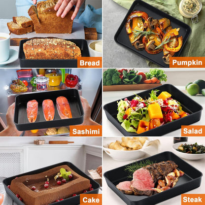 Toaster Oven Pan with Lid, Nonstick Cake Lasagna Pan Rectangular Tray for Baking Roasting Storing, Stainless Steel Core & Plastic Cover, Oven & Freezer Safe, (10.5 Inch, 2Pcs)