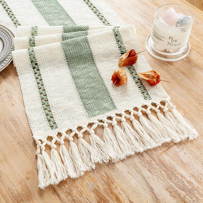 Sage Green Table Runner 72 Inches Long Boho Macrame Table Runner for Home Decor, Farmhouse Table Runners with Tassels for Party Bohemian Rustic Bridal Shower Dining Decor 12X72 Inches