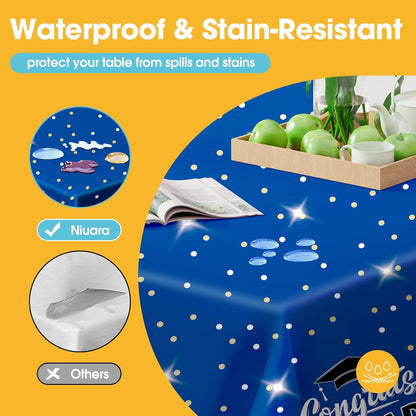 Graduation Blue Plastic Table Cloth - 4 Pack 54" × 108" Rectangle Disposable Tablecloths for 6FT Tables, Waterproof Table Cover for Party, Holiday & Gathering Use
