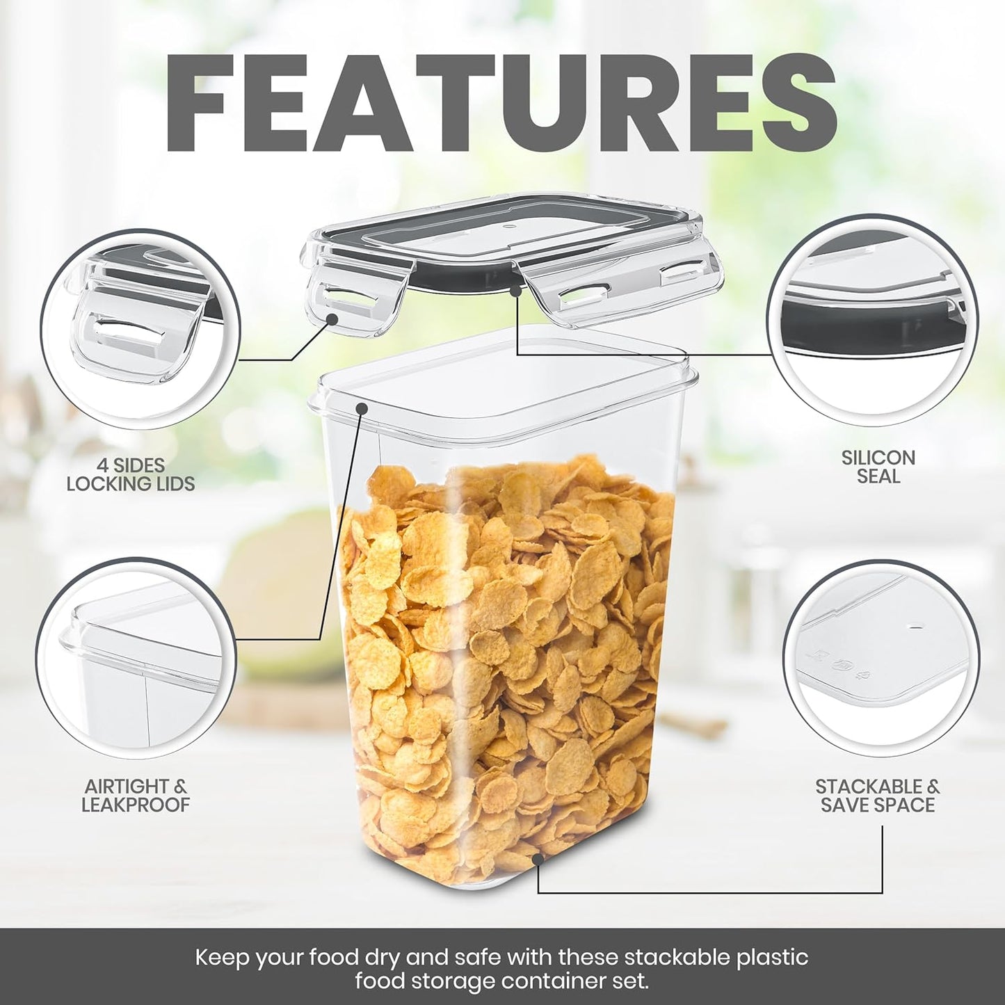 Airtight Food Storage Containers with Lids (24 Pack) - Pantry Organizers - Pantry Storage - for Cereal & More