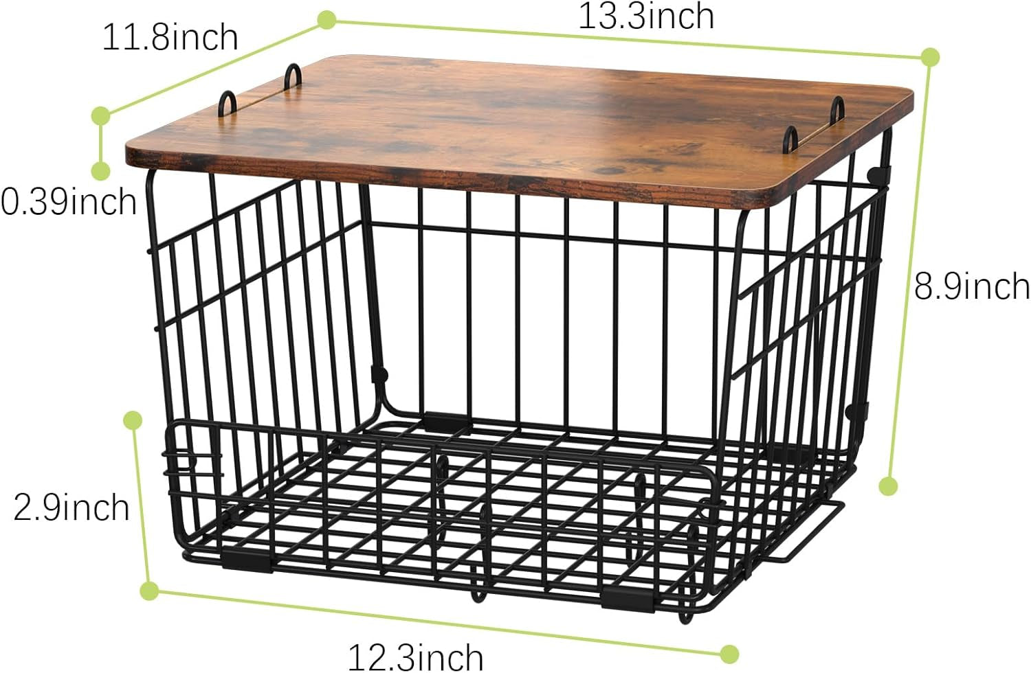 2 Pack Stackable Wire Basket with Wood Top,Pantry Organizer and Storage,Potato Basket Onion Storage for Kitchen Counter,Spice Organizer for Cabinet