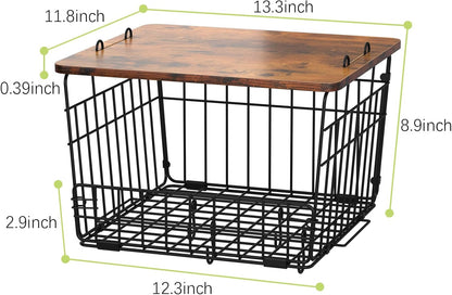 2 Pack Stackable Wire Basket with Wood Top,Pantry Organizer and Storage,Potato Basket Onion Storage for Kitchen Counter,Spice Organizer for Cabinet