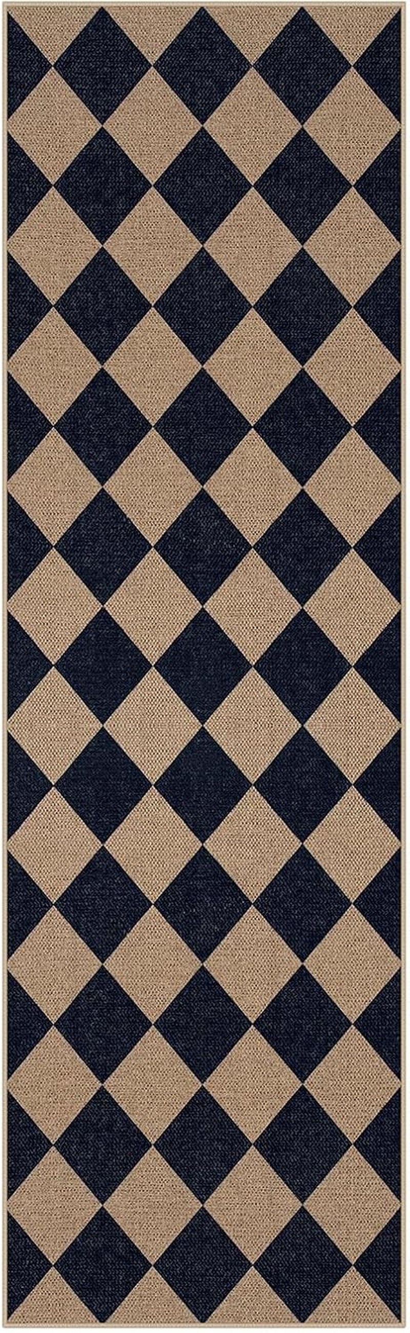 Checkered Easy Jute Runner Rug, Carpet Runners for Hallway 8Ft Washable Rug Non Slip Kitchen Runner, Checkerboard Black Indoor Outdoor Carpet for Entryway