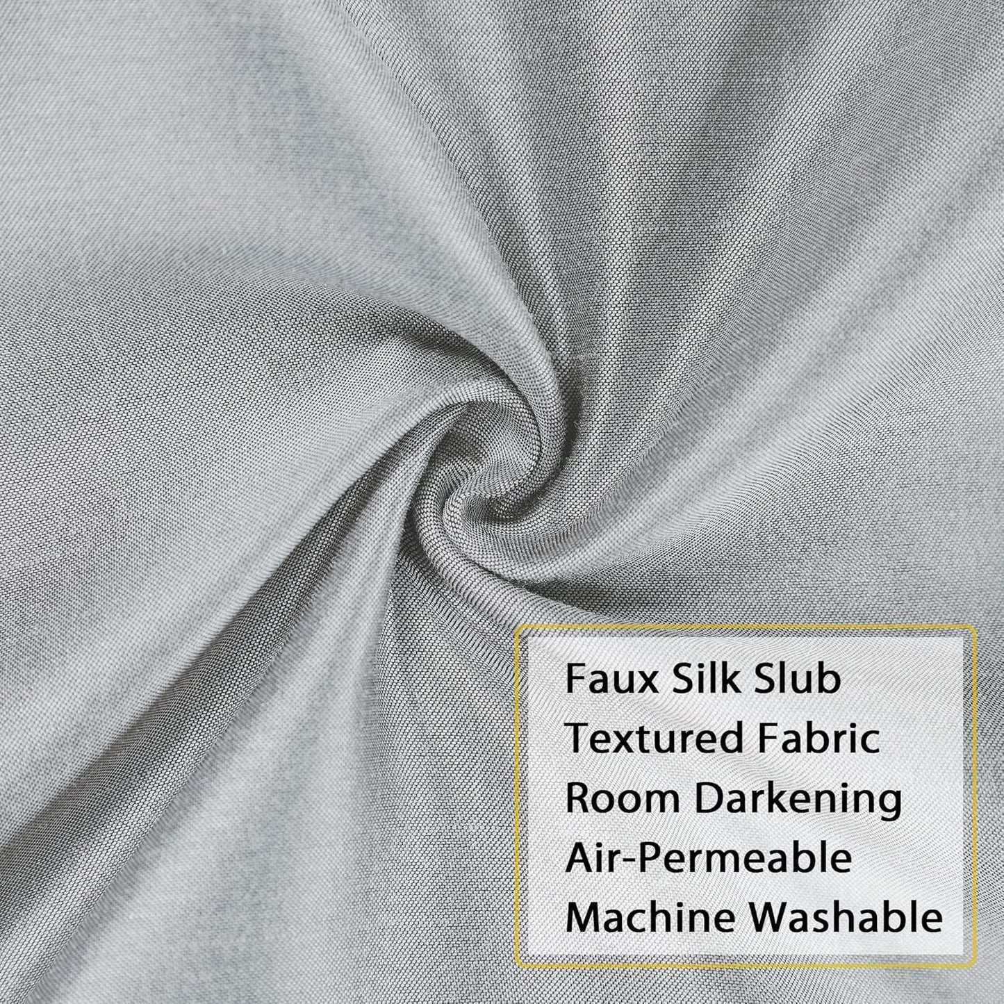Uptown Silver Grey Kitchen Tier Curtains 36 Inch Length 2 Panels, Faux Silk Room Darkening Privacy Short Curtains for Small Window Farmhouse Bedroom Basement Bathroom, Each 30X36 Inch