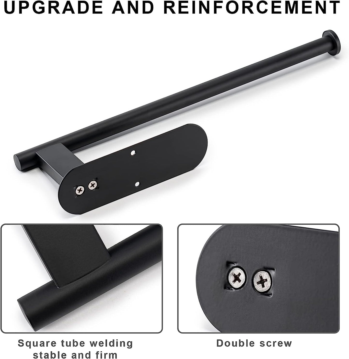 SUS304 Stainless Steel Under-Cabinet Paper Towel Holder - Durable, Bend-Resistant Design with Self-Adhesive and Drill Mounting Options (Black)